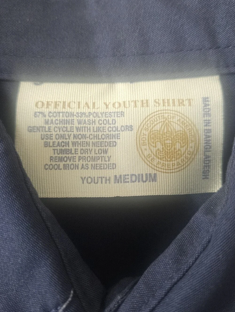 Boy Scouts Of America Official Navy Short-Sleeve Uniform Shirt Youth Medium